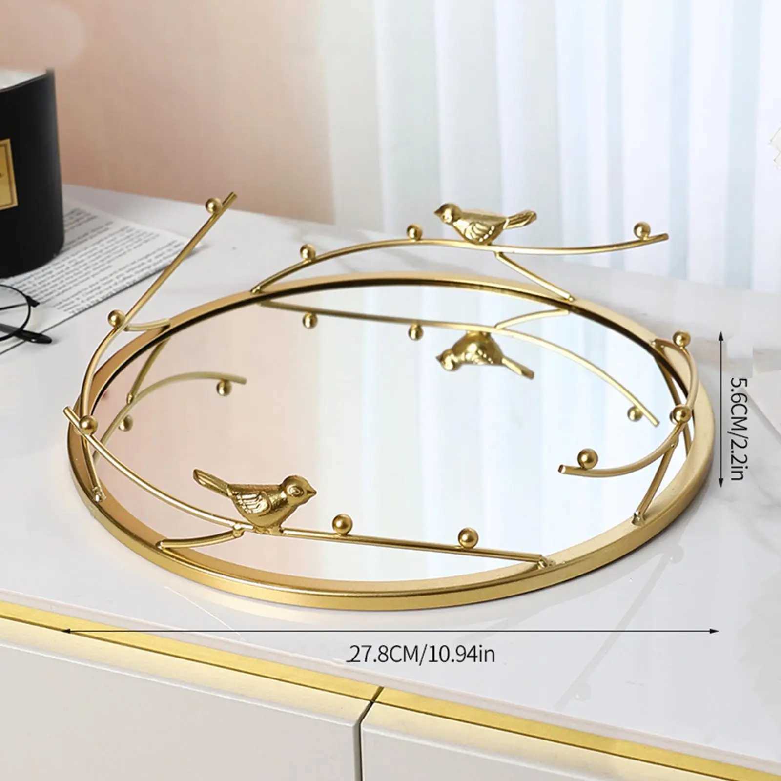 Decorative Mirror Tray Makeup Organizer Practical Modern Jewelry Display Decorative Tray Candle Holder for Bedro Tabletop Y251025