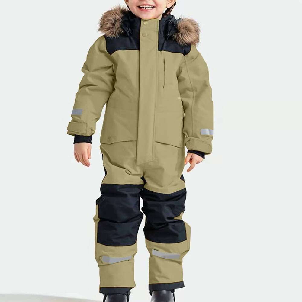 Jumpsuit Winter Color Blocking Fashion New All-Match Outdoor Waterproof And Plush Thick Warm Ski Suit