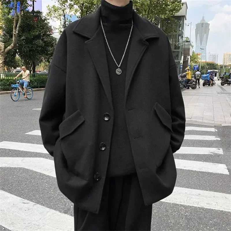 Woolen Coat Mens Midlength Windbreaker Korean Fashion Turn Down Collar Mens Woolen Coats 2022 Spring Autumn ClothesT251025