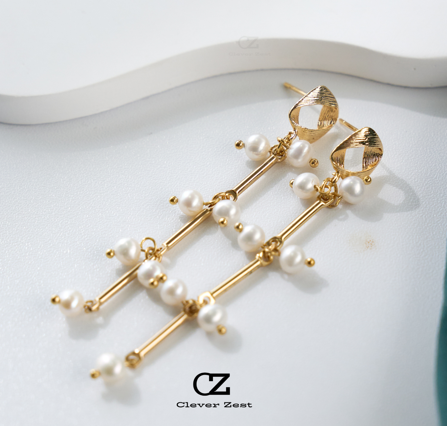 Natural White Freshwater Pearl Bamboo-Style Earrings 14K Gold-Filled Fashionable Versatile Trend-Setting Anniversary Gift Best Friend Gift