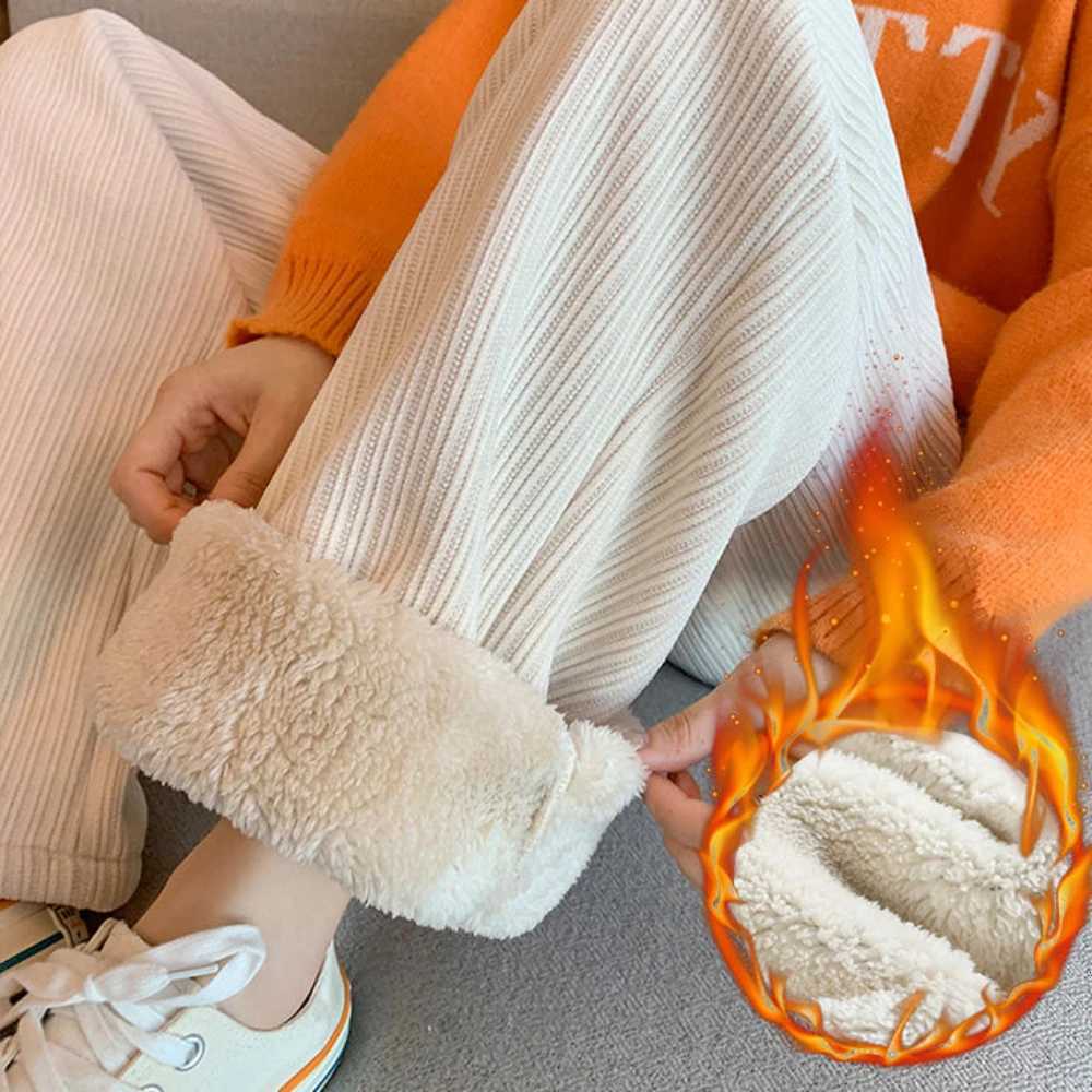 Women Pants Lamb Fleece Thickened Wide Leg Pants Women Autumn Winter Loose Corduroy Pants Trousers Women SweatpantsT251025