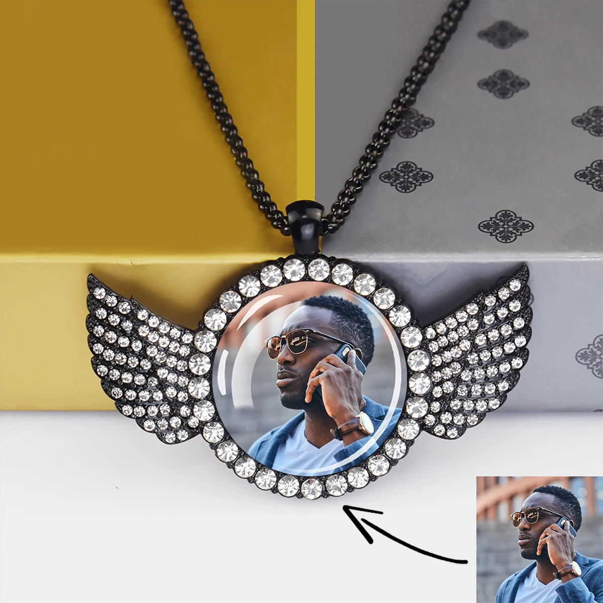 Custom Pendants Necklace DIY Customize Picture Po Angel Wing Rhinestone Glass Dome Pendant Hip Hop Rock Jewelry Gift 1PC 251023