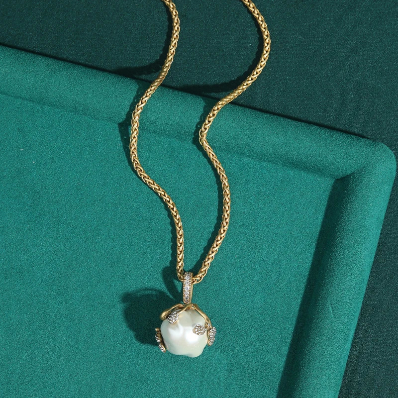 Baroque Abs Pearls Necklace Jewelry Pendant Light Bulb Big Ball Rhinestones Gold Color Wedding er For Women 2025 251016