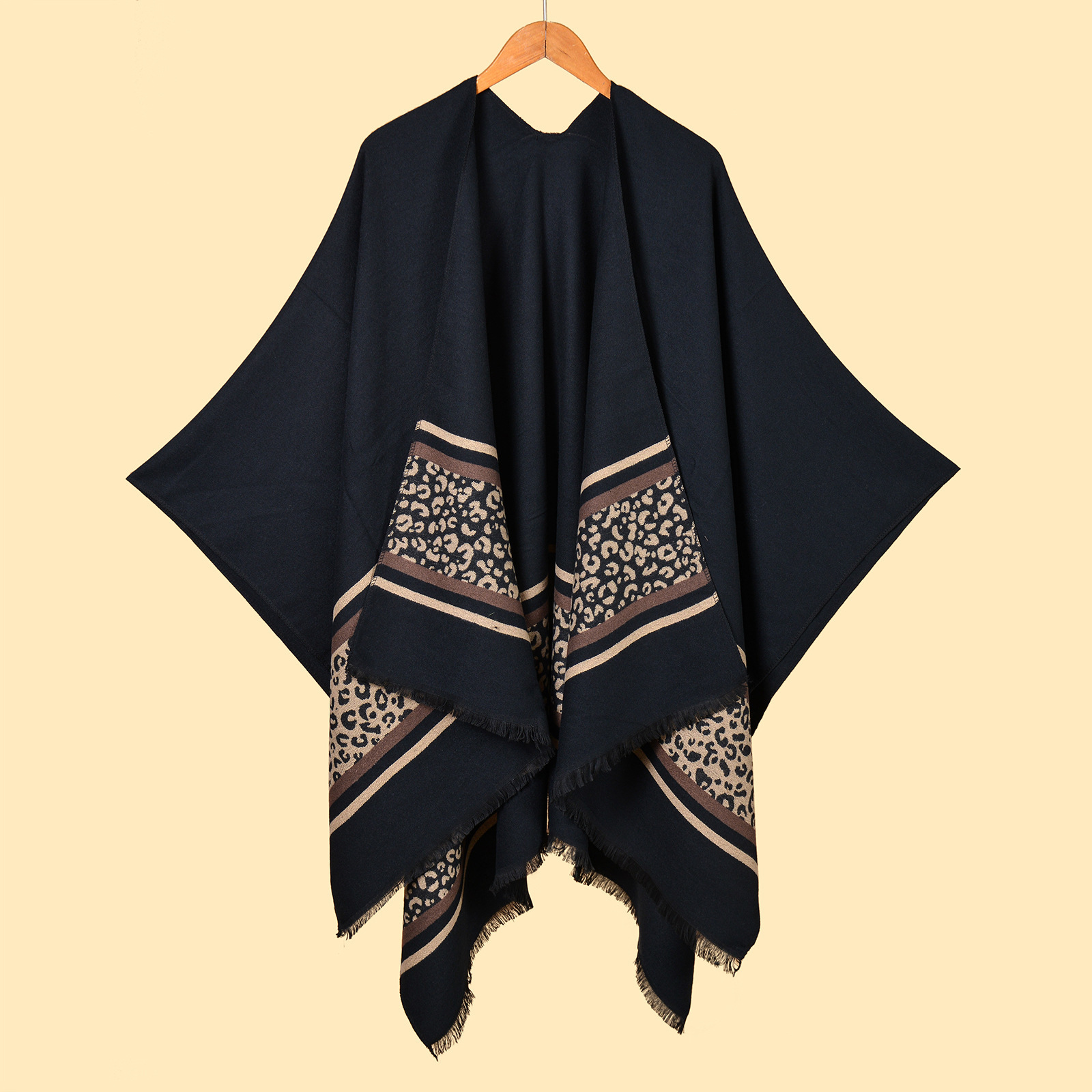 Womens Leopard Print Shawl Imitation Cashmere Shawl Reversible Long Cape