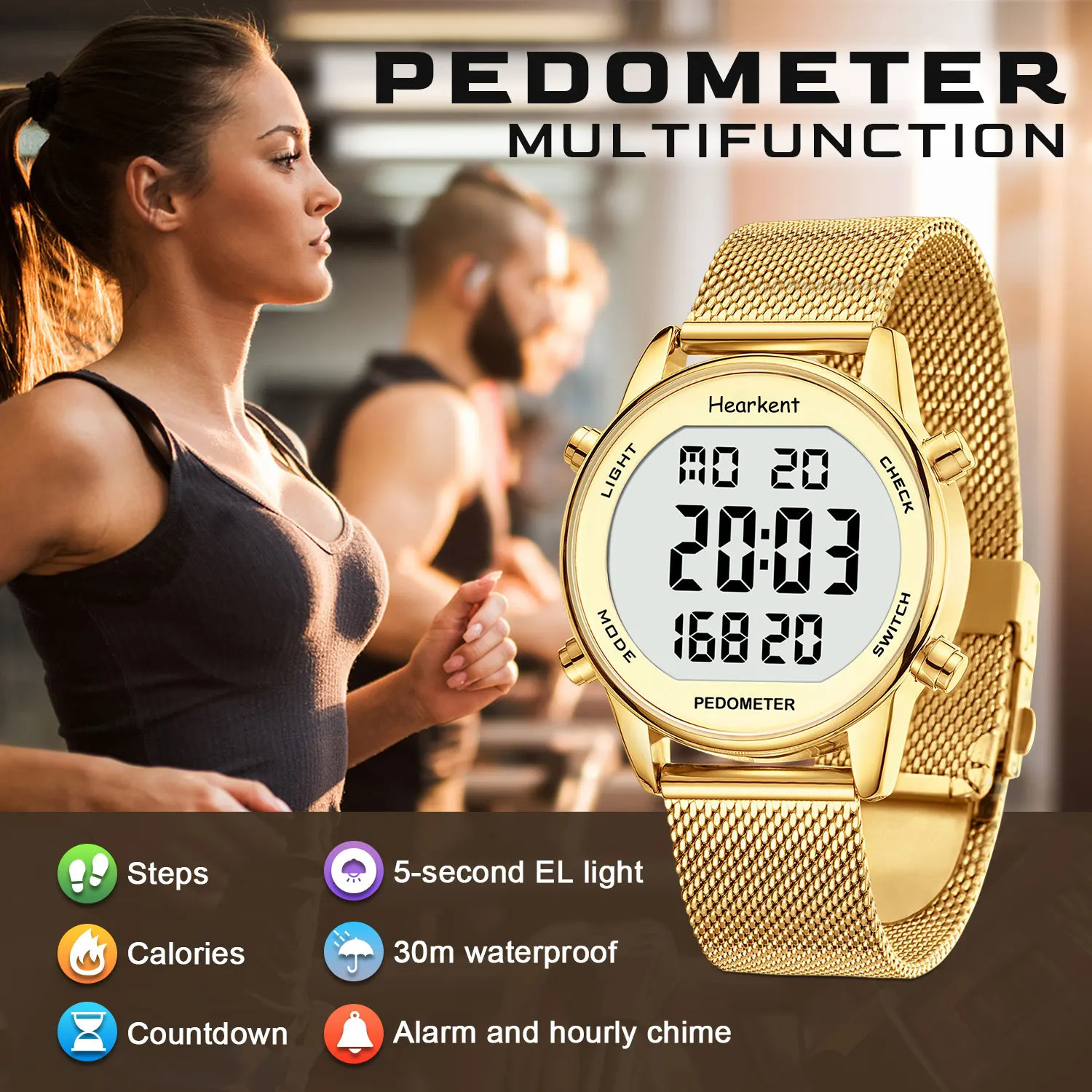 Hearkent Pedometer Watches Sport Step Counter Womens Digital Watches Calories Mile Tracker Waterproof 30M for Walking Running 251021