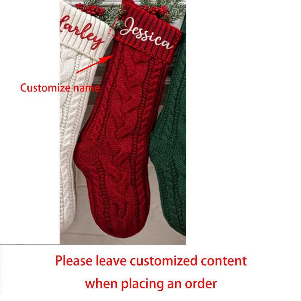 Custom Christmas Stocking Xmas Knitted Stockings with Name Holiday Decor Gift Christmas Family Gifts Santa Sack Kid Present Bag C251024