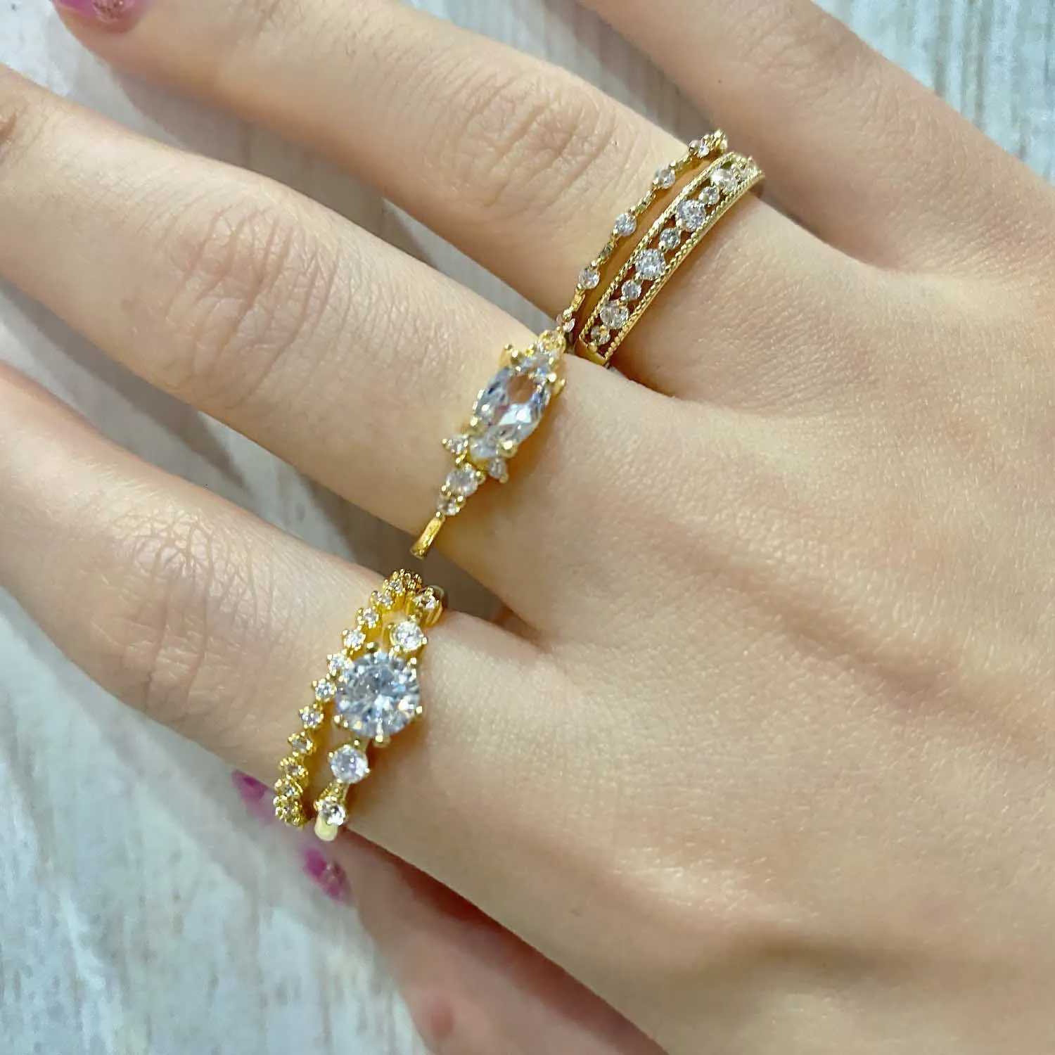 New INS Gold Color Noble Trend Dainty Rings For Women Entry Lux Zircon Midi Finger Rings For Girl Anniversary Jewelry KAR229XJ251025