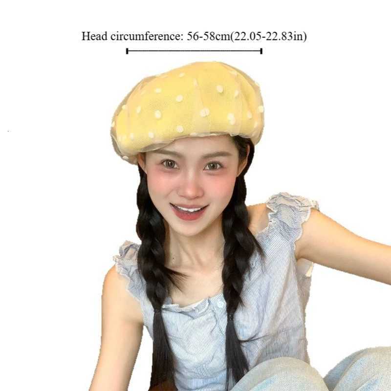 Fashion Korean Polka Dot Berets Mesh Y2k Knit Painter Cs Lace Casual Beanie C Spring Summer Y251025