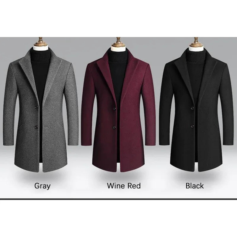 BROWON Korean Coat Men Autumn and Winter Woolen Men Coat Casual Slim Fit Windbreaker Long Solid Color Men Jacket 251023