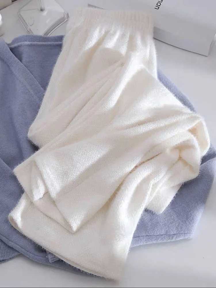 Knitwears Imitation Mink Wide Leg Pants Vintage Winter Fall Thick Straight Pantalones High Waist Plus Size 95kg Plush Broek XQ35T251025