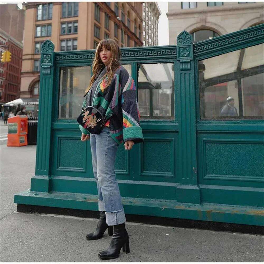 2025 Autumn/Winter Product Women's New Fashion And Casual Versatile Polo Collar Cardigan Spliced Cotton Coat