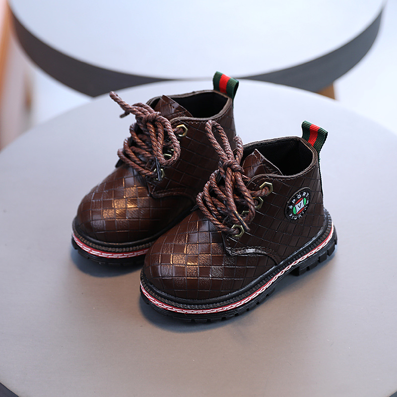 Fashionable casual children's shoes Martin boots soft soled non slip single boots for boys girls 1-3 year old baby lace up shoes short boots Free