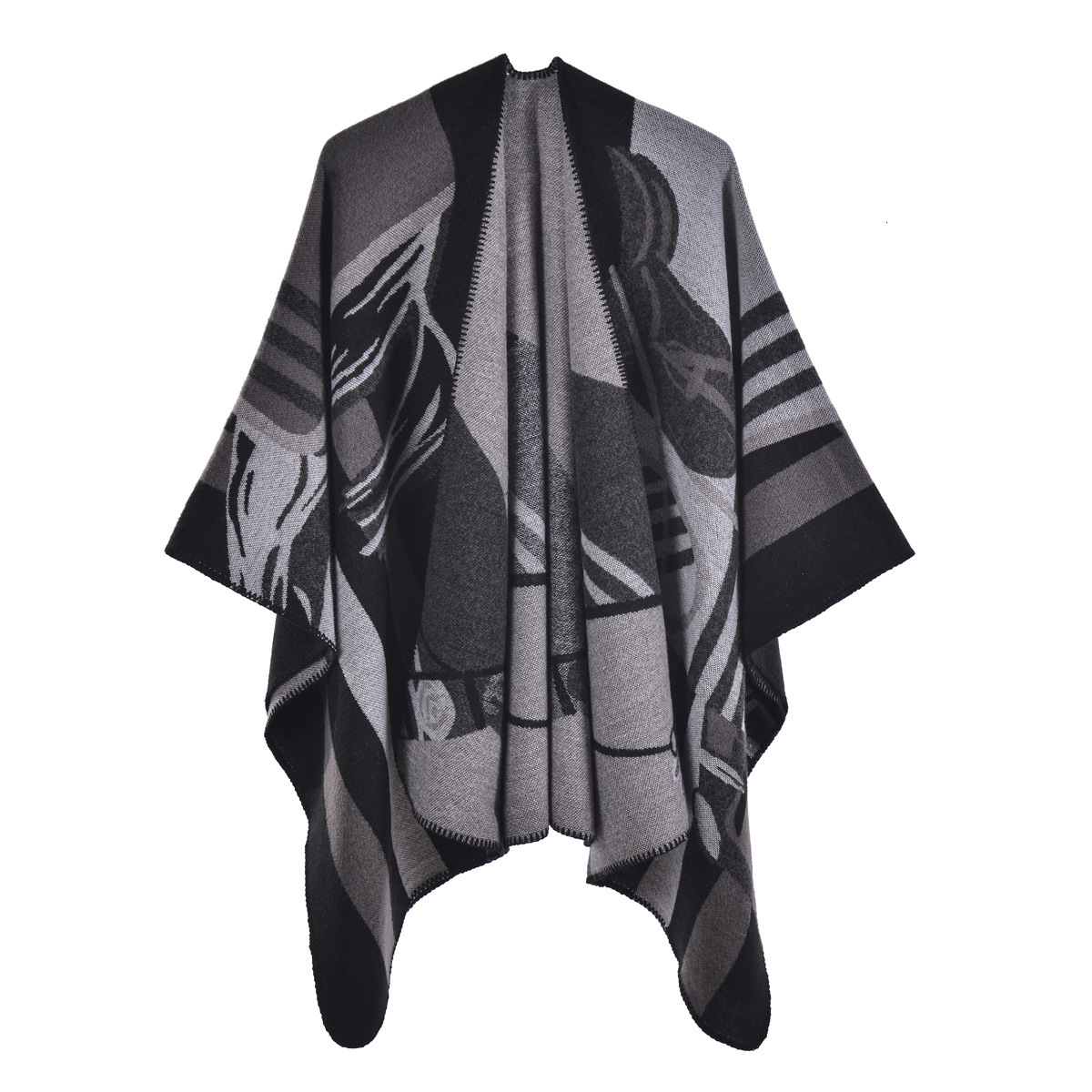 New Womens Shawl Fashion Thickened Imitation Cashmere Split Cape Runway Outerwear