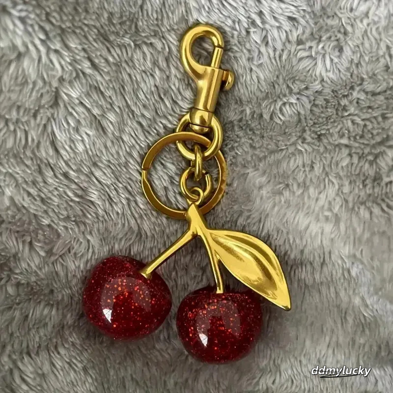 Elegant Cherry Keychain Charm - Shiny Resin And Metal Bag Accessory For Women's Purse Or Handbag Ddmylucky