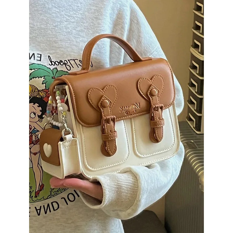 2025 Color Contrast Women Crossbody Bag Fashion Female Handbag Brown Purple Shoulder with Small Earphone on Side 251018