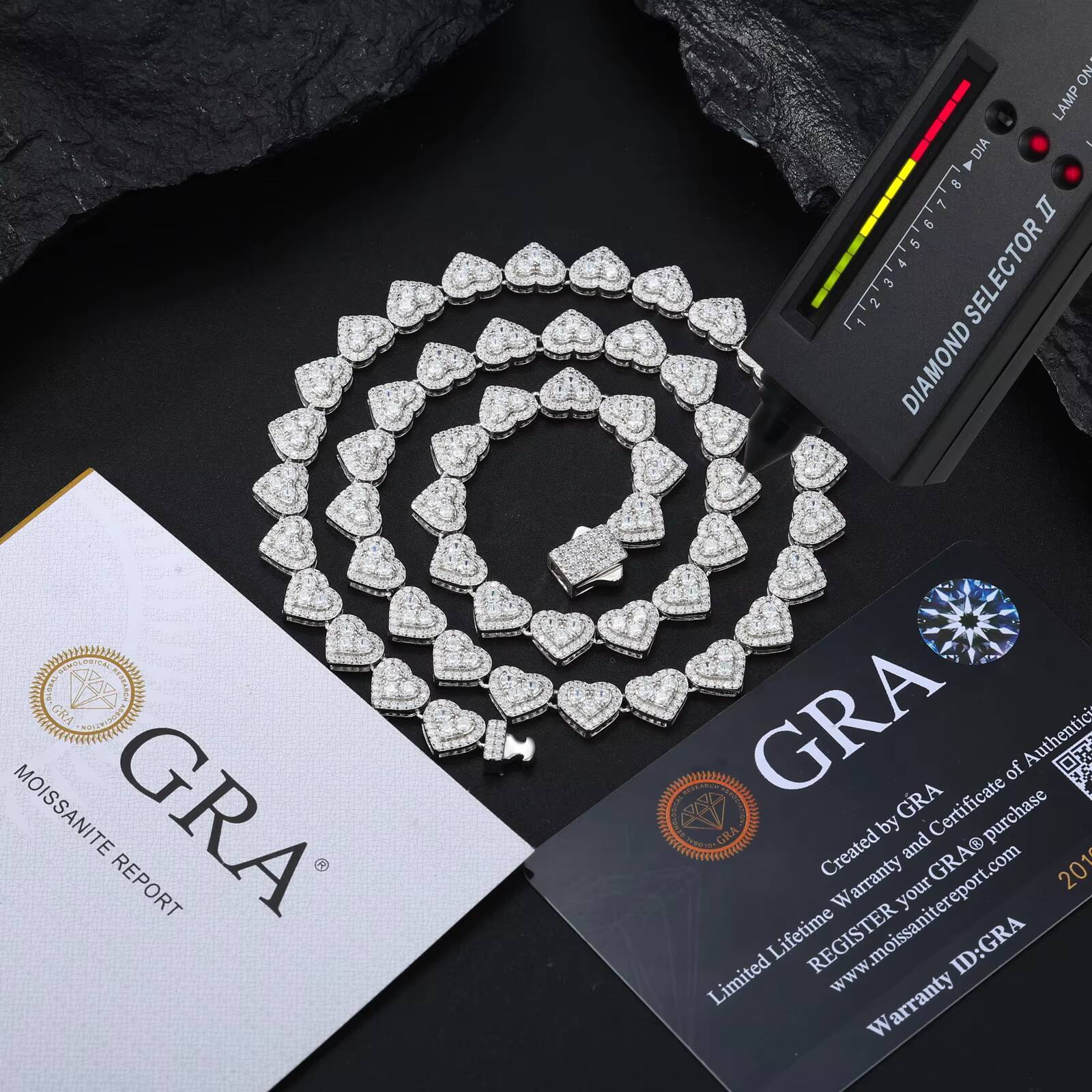 Luxury Party Jewelry 8MM Gold Plated 925 Sterling Silver VVS Moissanite Diamond Valentine Gifts Heart Tennis Chain Necklace