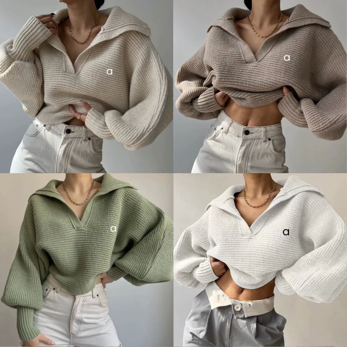 alonessity Women Pullover Fiess Autumn Sweater Woolen Knit Outdoor Jogging Loose Womens Long Sleeve Sweatshirts Turn-down Collar