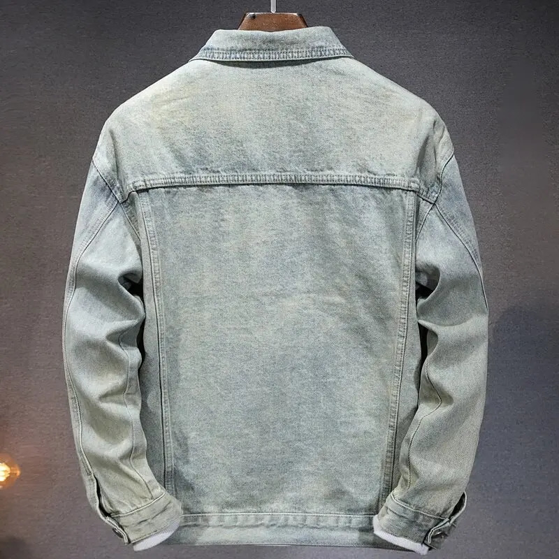 Mens casual denim jacket for spring and fall metallic singlebreasted size M5XL 251017