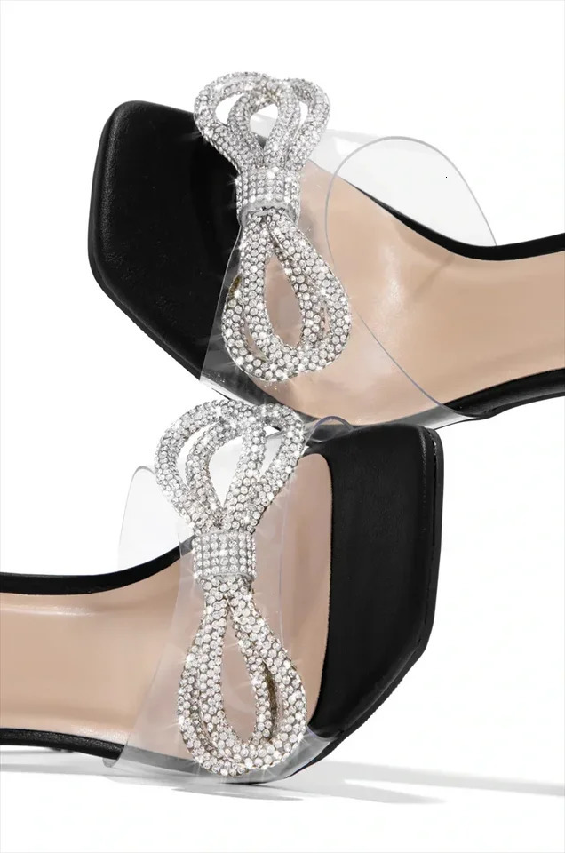 Summer Fashion Sexy Comfortable Banquet Casual Rhinestone PVC Elegant High Heels Bow Womens Slippers 251023