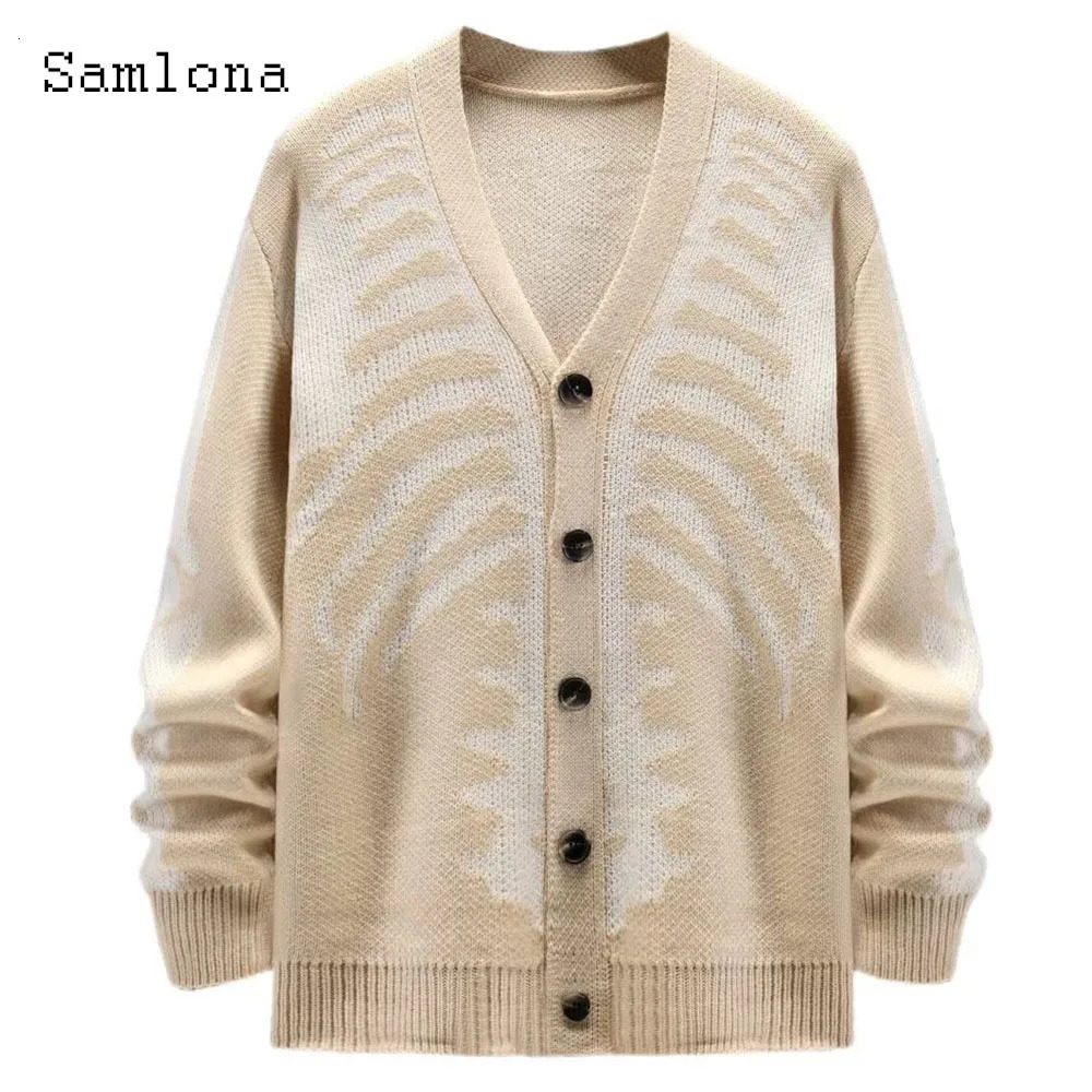 Plus Size Mens Casual Retro Knitted Sweaters Halloween Gothic Fashion Skull Print Top Cardigan Mens Collarless Sweater 251020