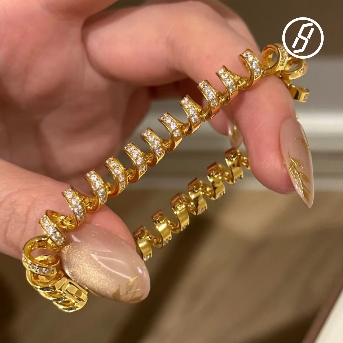 Fine Craft V Gold Diamond Telephone Cord Winding for Women Wedding Valentine's Day Gift Bracelet Original Jewelry Factory Direct Sales Z260313