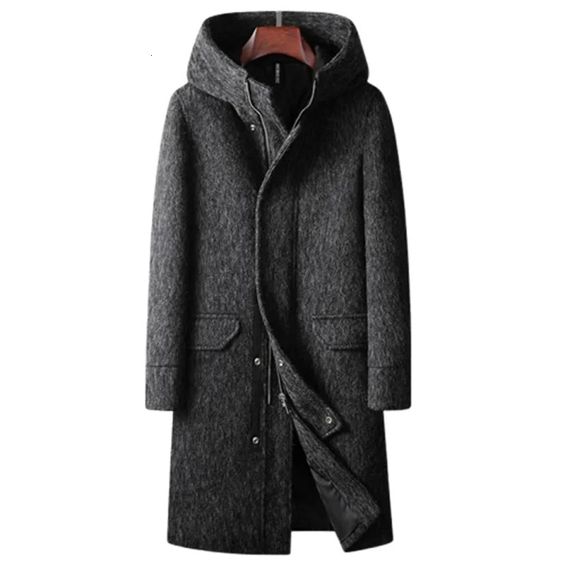 High Quality Woolen Coats Men Autumn Winter Long Hooded Wool Trench Male Thick Warm Solid Business Casual Outwear Coat Man 251017