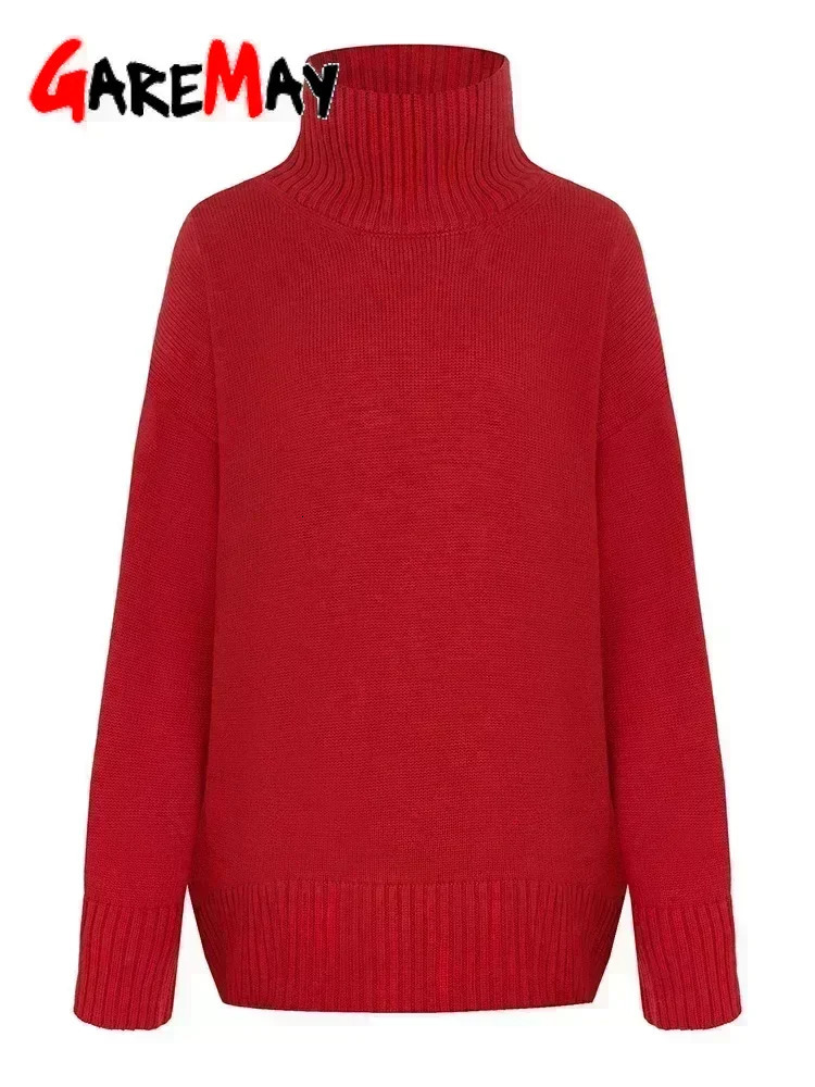 Womens Turtleneck Sweater Oversize Winter Vintage Knitted Red Sweater Pullover Women Soft Gray Warm Sweater for Women 2025 251027