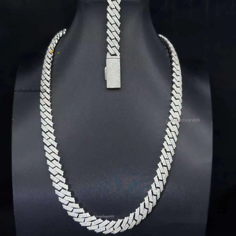 hip hop jewelry cuban link chain necklace designer for men 2 row bling moissanite dia 14MM wide choker iced out chains necklaces prong gold plate rock