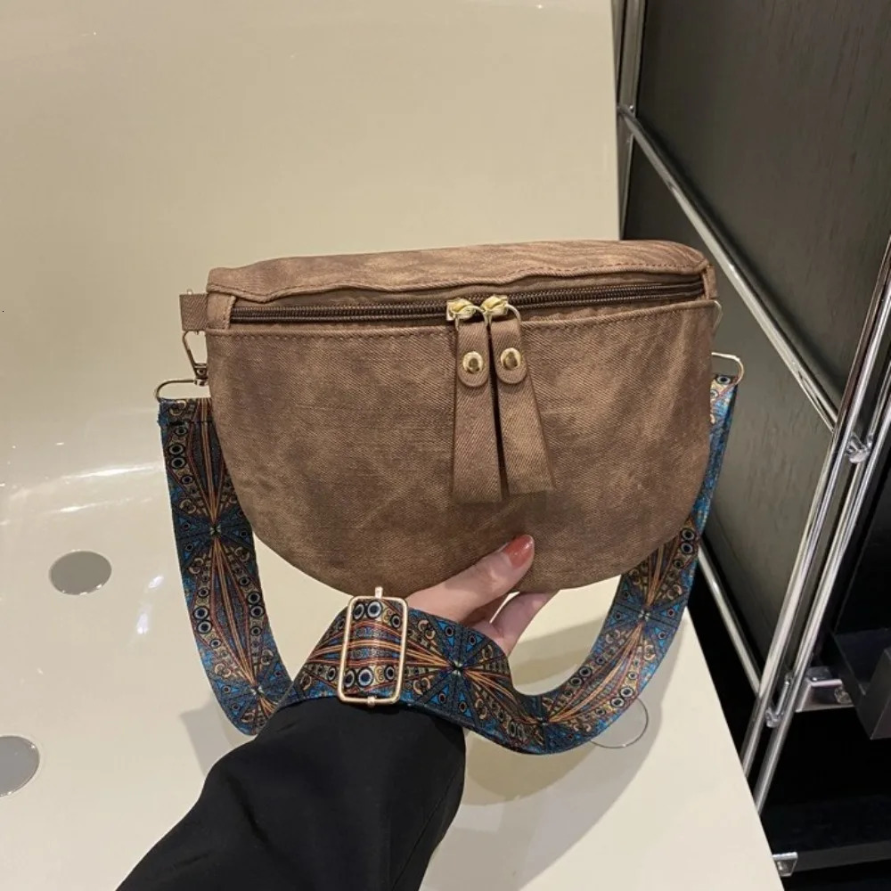 Fashion Dumpling Shape PU Leather Waist Bag Korean Style Wide Strap Chest Bag Message Bag Zipper Women Crossbody Bag Streetwear 251023