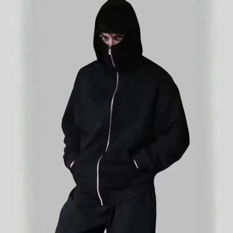 Men and women Balaclava Y2K Gothic Harajuku winter item double hooded sweatshirt mens hooded mask zipper sportswear 251023