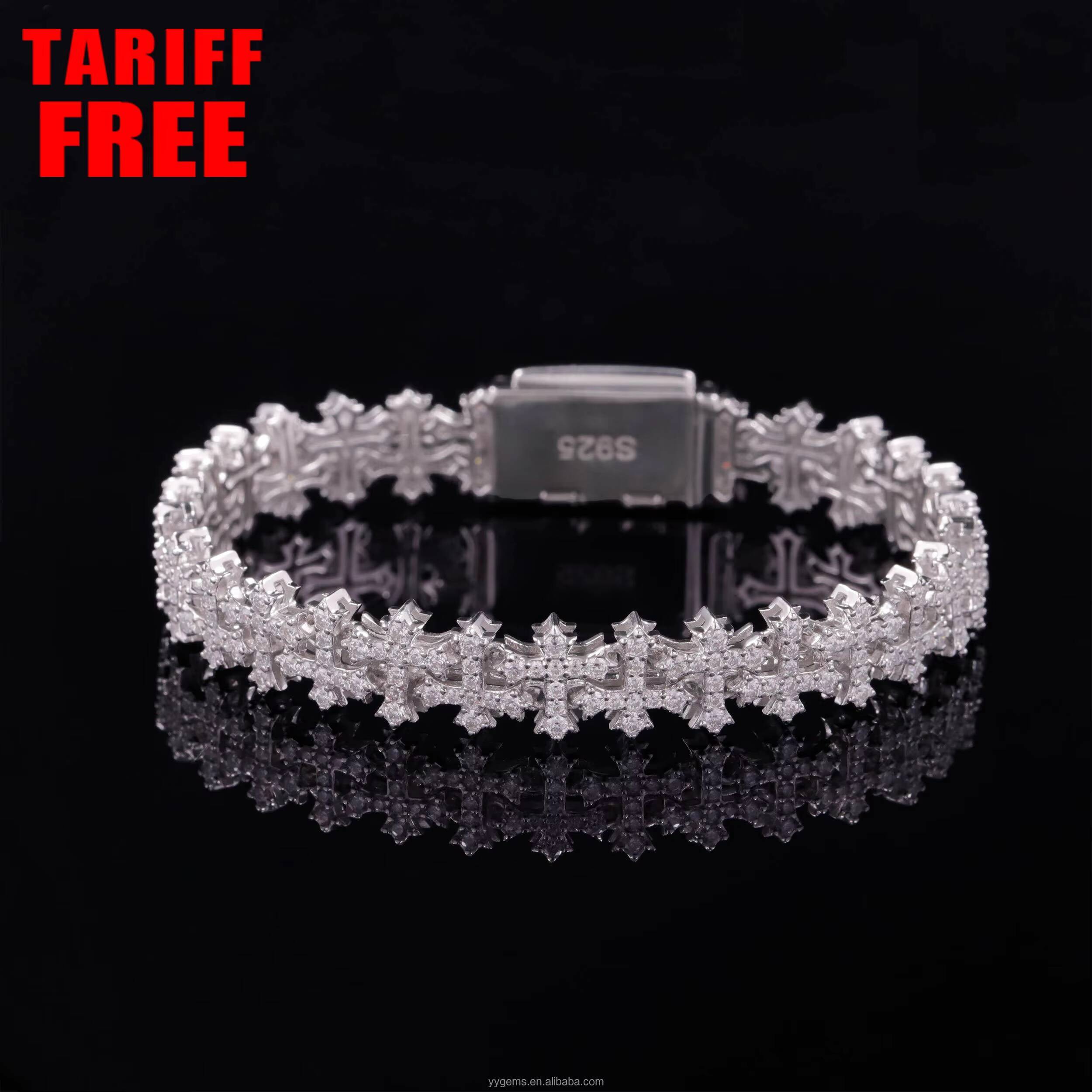 New Fine Jewelry Bracelet Cross Cuban Moissanite Bracelet S925 Silver White Gold Plated Fashion Cross Bracelets