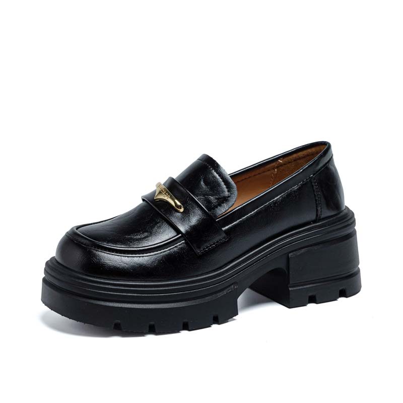 Elegant and Versatile Women Platform Dress Shoes 2025 New Arrival Chunky Heel High Quality Leather Shoes Black Size 35-40 Free Shipping Hot Sale