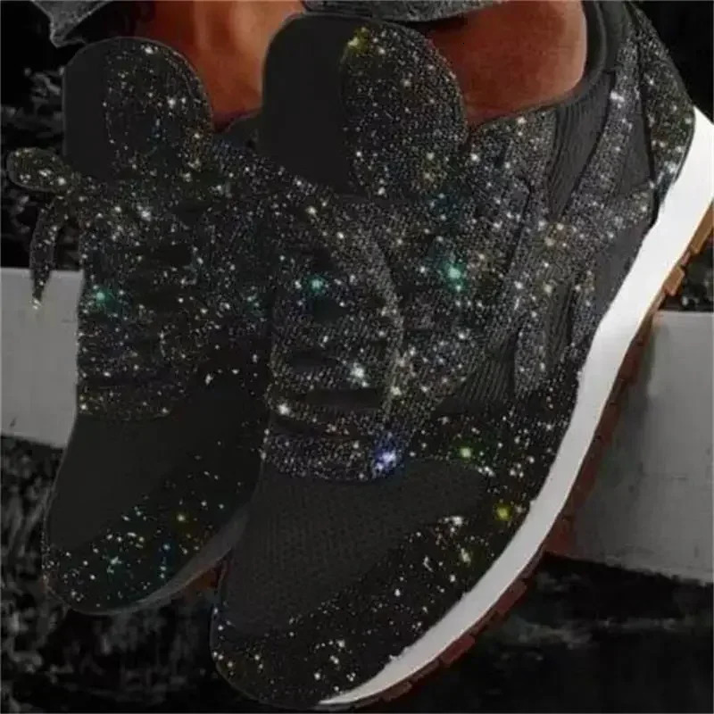 Women Flat Sneakers Casual Bling Vulcanized Shoes Women Mesh Lace Up Platform Plus Size Fashion Outdoor Woman Shoes 251023