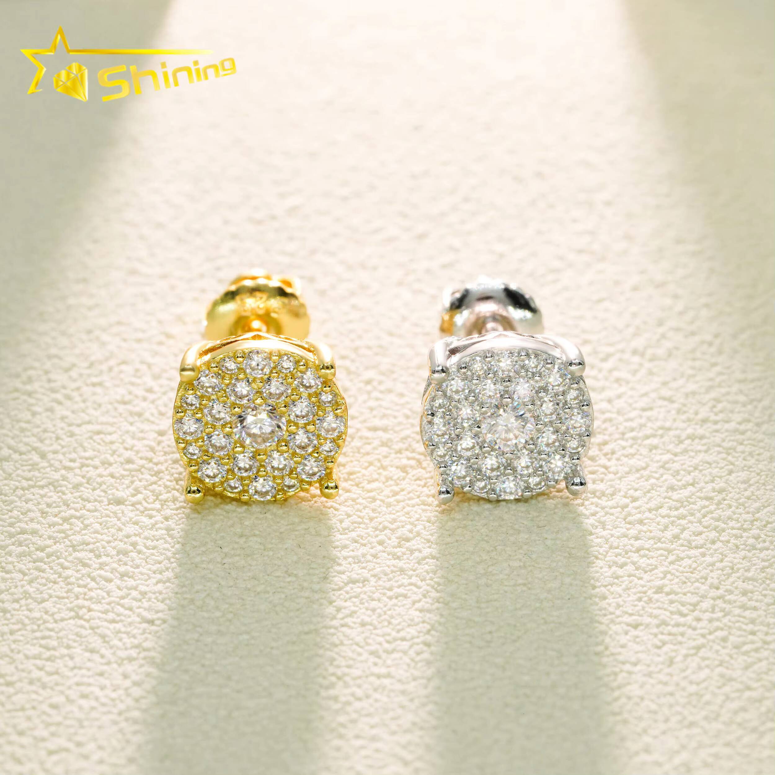 Pass Diamond Tester Hot Selling Custom Sterling Silver Fine Jewelry Diamond Vvs Hip Hop Iced Out Moissanite Stud Earrings