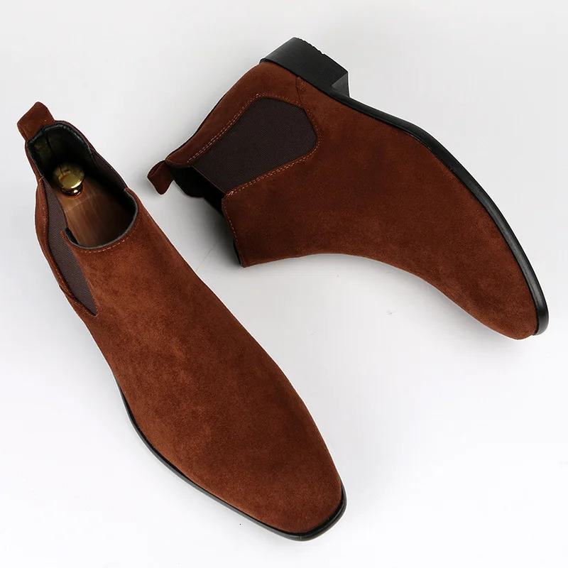 Mens frosted suede Chelsea Boots square toe mens autumn shoes with stylish mens ankle boots large size 48 D610 251023