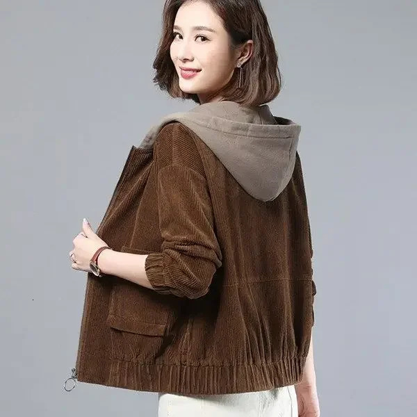 Loose Fit Corduroy Short Jacket Womens Autumn Of The Season Style Korean Version plus Size Coat Top Casual 251015