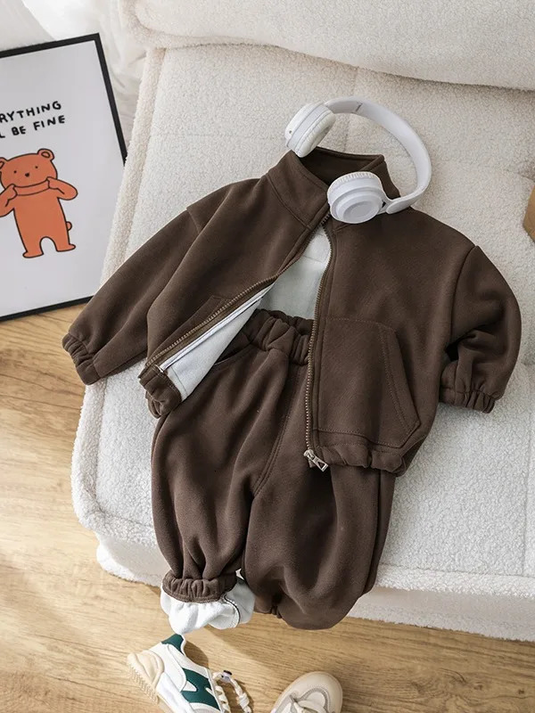 Winter Baby Long Sleeve Warm Clothes Set Children Fleece Jacket Pants 2pcs Suit Plus Velvet Thick Toddler Outfits 251023