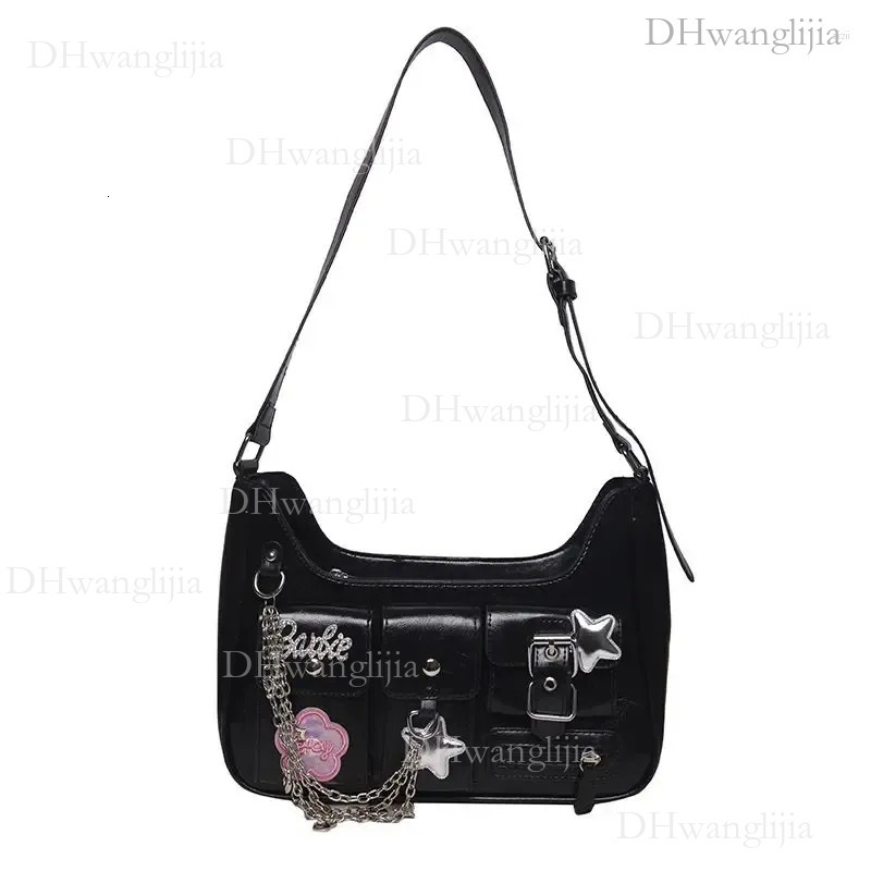 DHGM Totes Vintage Y2k Handbag Pu Leather Shoulder Bag Cool Girl Women's Bags Armpit Storage Tote Purses Messenger 0a8f