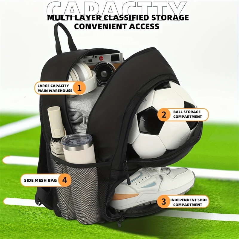 1pcs Double Compartment Sports Backpack With Ball Holder Water Resistant Equipment Bag For Soccer Basketball Volleyball Football 251021