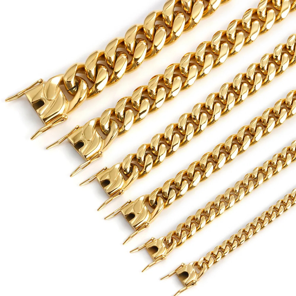 6810121416MM Hip Hop Cuban Link Necklace For Men Stainless Steel Miami Fashion Jewelry Thick And Thin Rainbow Chains 251013