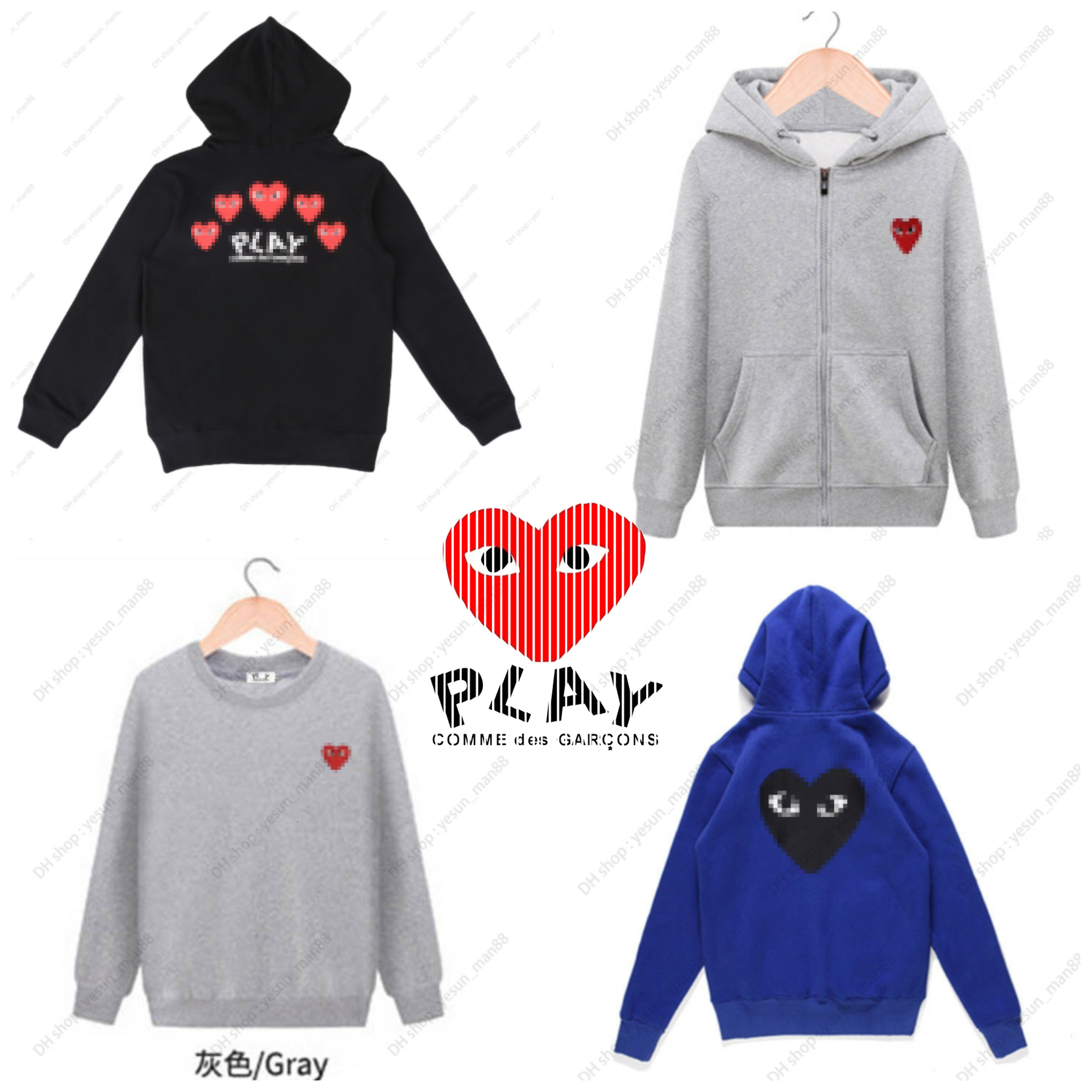 PLAY hoodie Comme De Gracon Hoodie Designer Pullover Unisex Sweatshirt Heart Printed Embroidery Cotton Fashion Long Sleeve Jackets Joggers Zip Up hoody