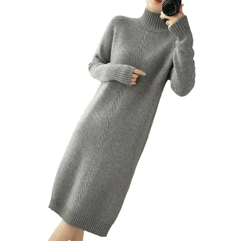 Thick Dress Warm Wool Long Sweater Women Autumn Winter HighNeck OverTheKnee Cashmere Knit Dress Large Size Base Shirt 251023