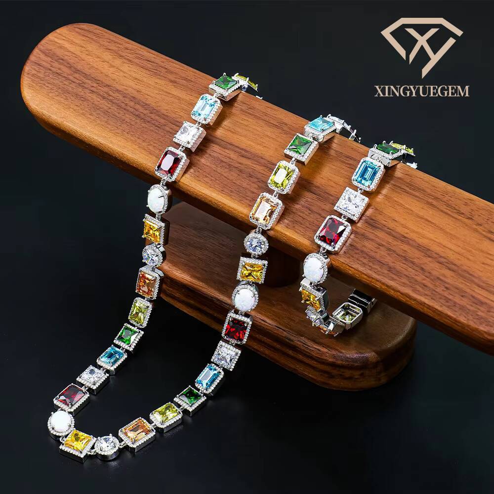 Custom Tropical Style 925 Silver Jewelry Sets Synthetic Cubic Zircon and Opal with Melee Moissanite Clustered BraceletNecklace