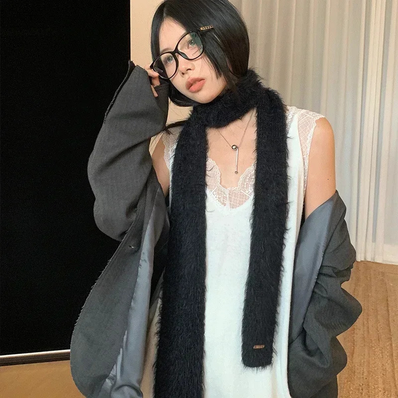 Korean er Runway Style Thin Scarf Fashionable Plush Long Strip Scarf Womens Mink Fur Y2K Girl Scarf for Warm 251024
