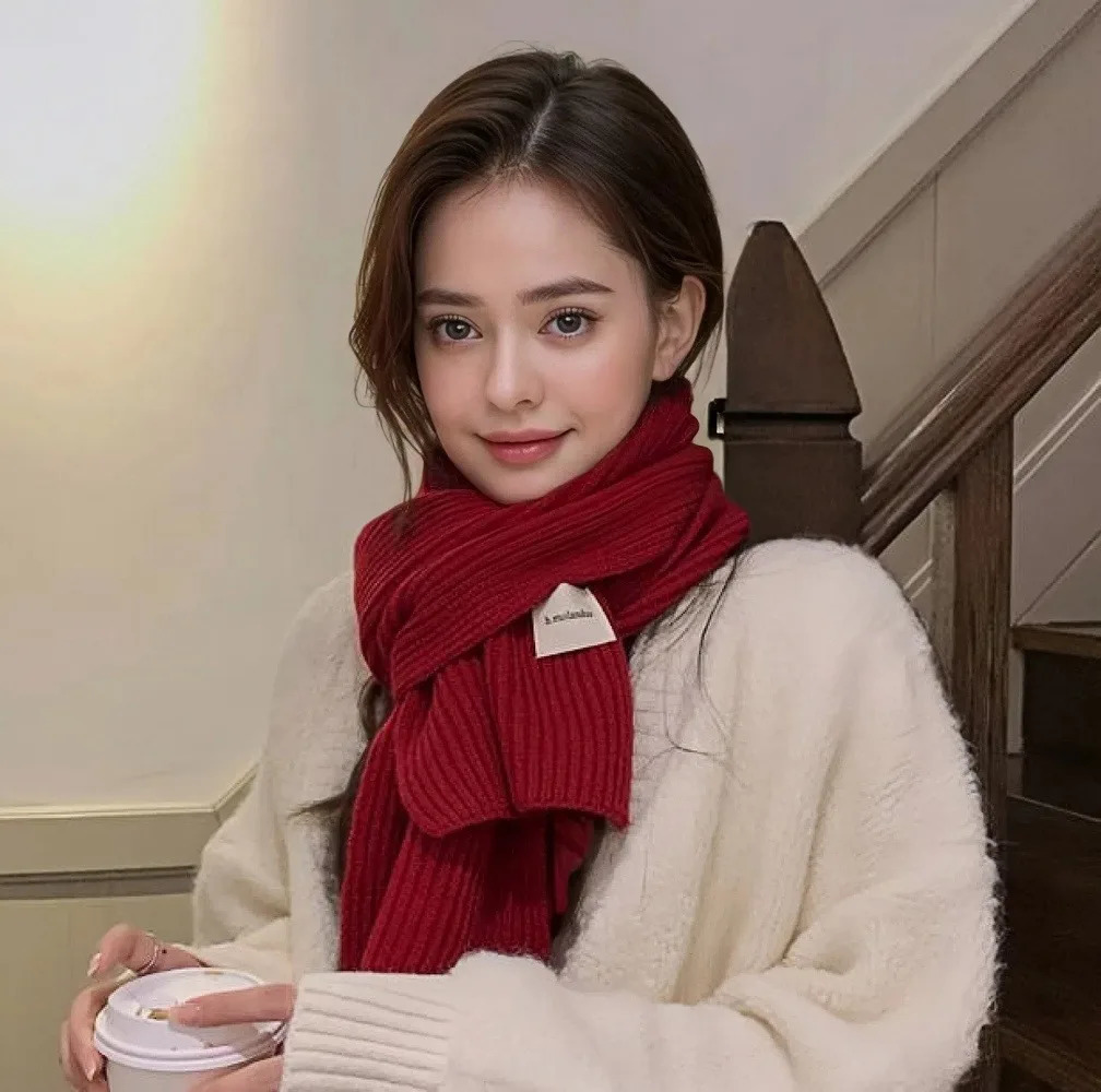Autumn Winter Women Knitted Wool Scarf Fashionable Solid Color Warm White Ring Scarf Christmas and Year Gifts for Men Girls 251024