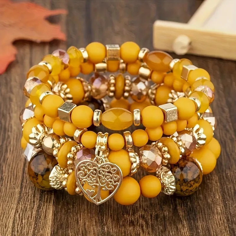 4PC Womens Fashion Elements Elastic Bead Mixed Color Love Bracelet Jewelry Accessories Suitable for Date Party Festival Gifts 251023