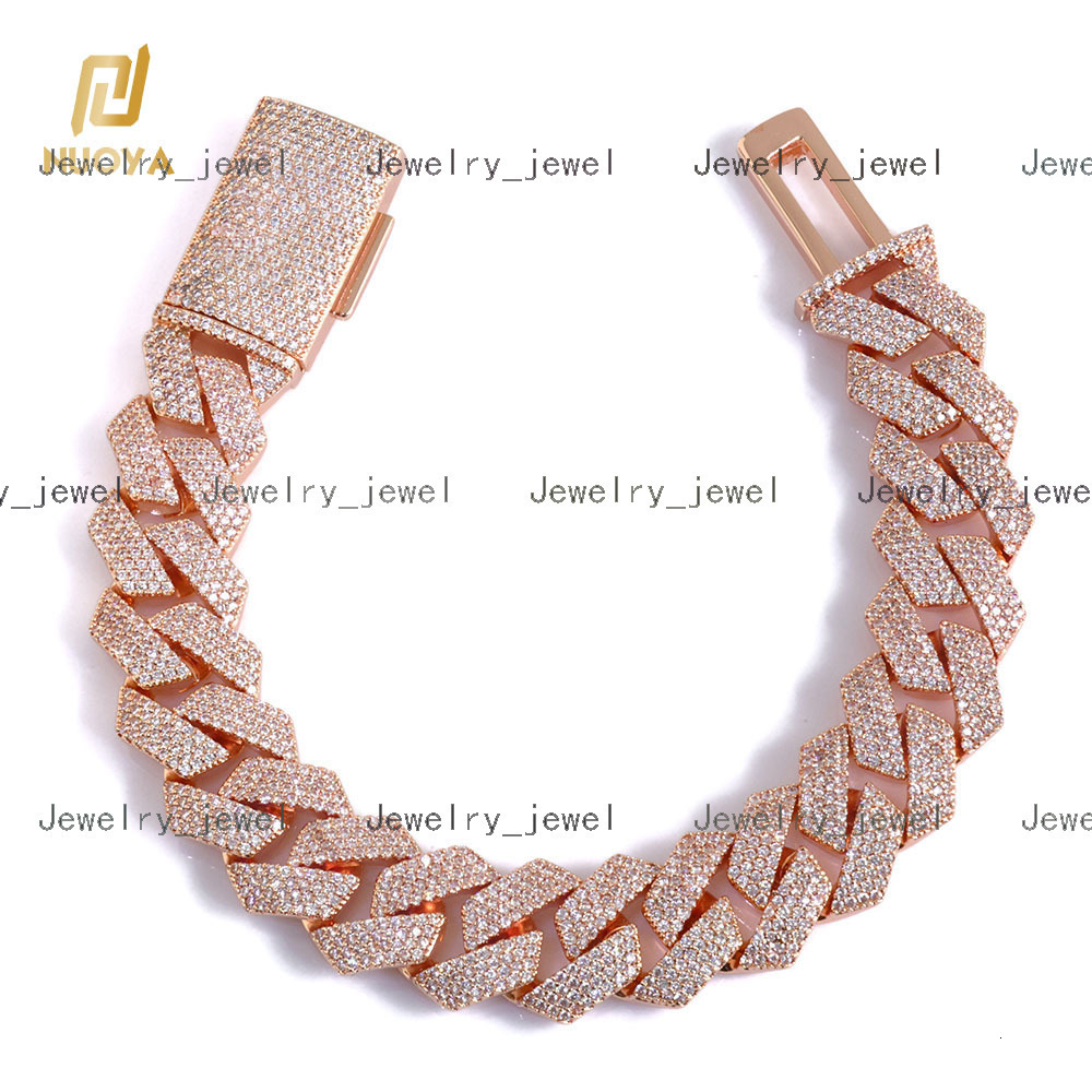 Moissanite VVS necklace Premium 15mm 4 Row Miami Cuban Link Chain Bracelet Rose Gold Plated Iced Out Stones Prong Set Hip Hop Jewelry