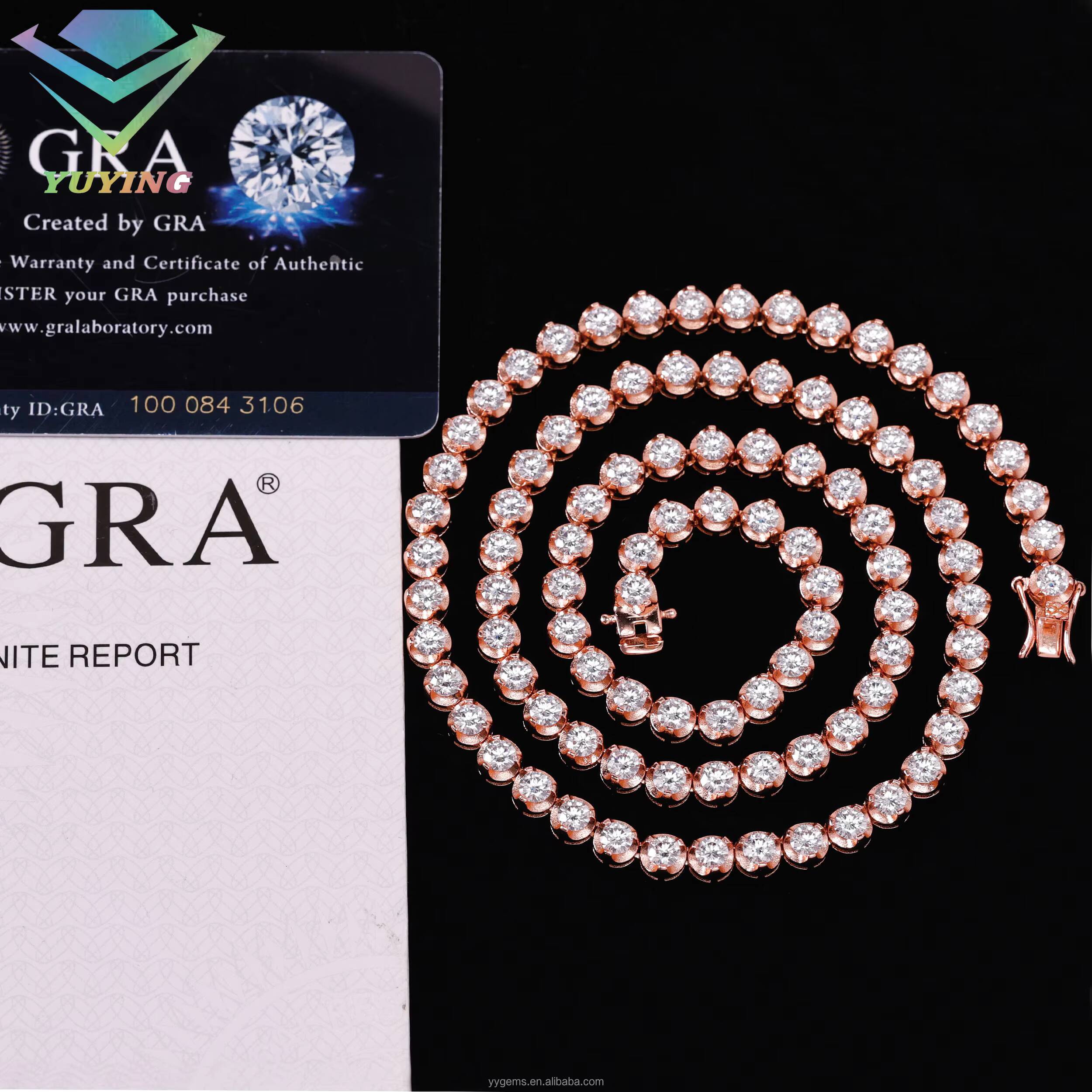 Fashion 3 Prongs 925 Sterling Silver 4mm VVS Mossanite Tennis Chain High Quality 18k Rose Gold Plated Moissanite Tennis Chain