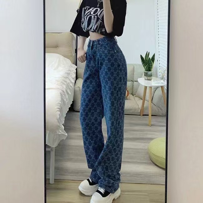 Plus-size, chubby girl jeans for women, 2025 new style, Hong Kong-style, high-waisted, wide-leg, slimming, loose, drape straight long pants Z260313