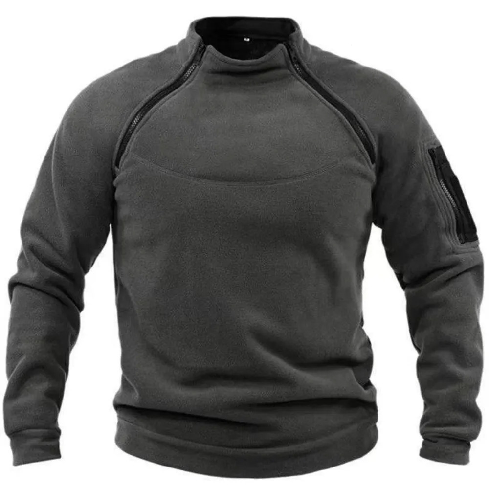 Mens Polar Fleece Outdoor Warm Breathable Tactical Zipper Standing Neck Long Sleeves Casual Solid Color Sweatshirt 251023